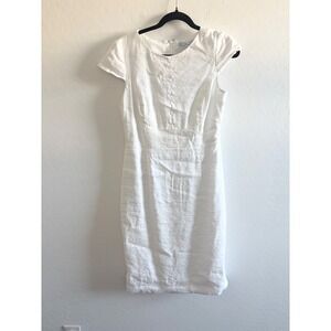 ANTONIO MELANI Linen Blend Cap Sleeve Sheath Dress White Size 8